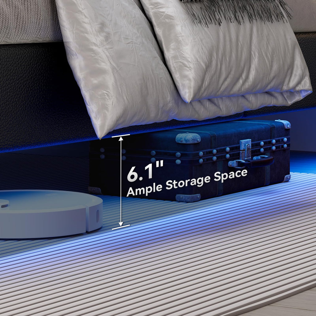 Black Full Size Floating Bed Frame with LED Lights B99623