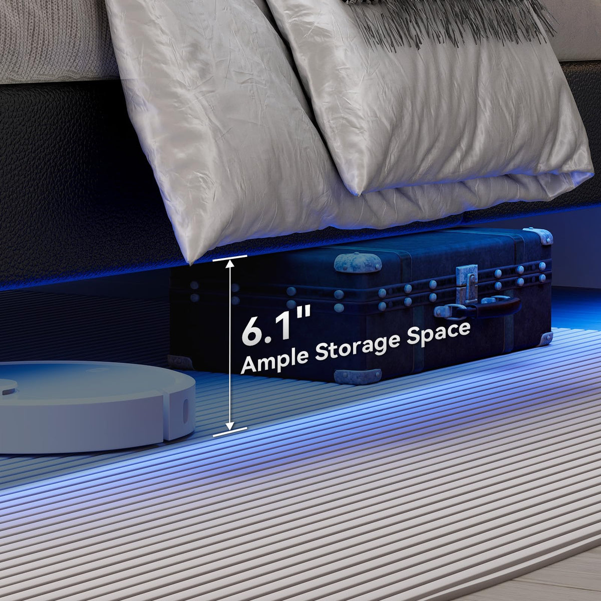 Black Full Size Floating Bed Frame with LED Lights B99623