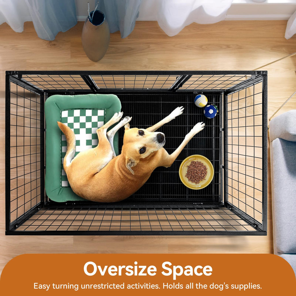 48 inch Wire Dog Crate with Lockable Wheels and Removable Tray B1919