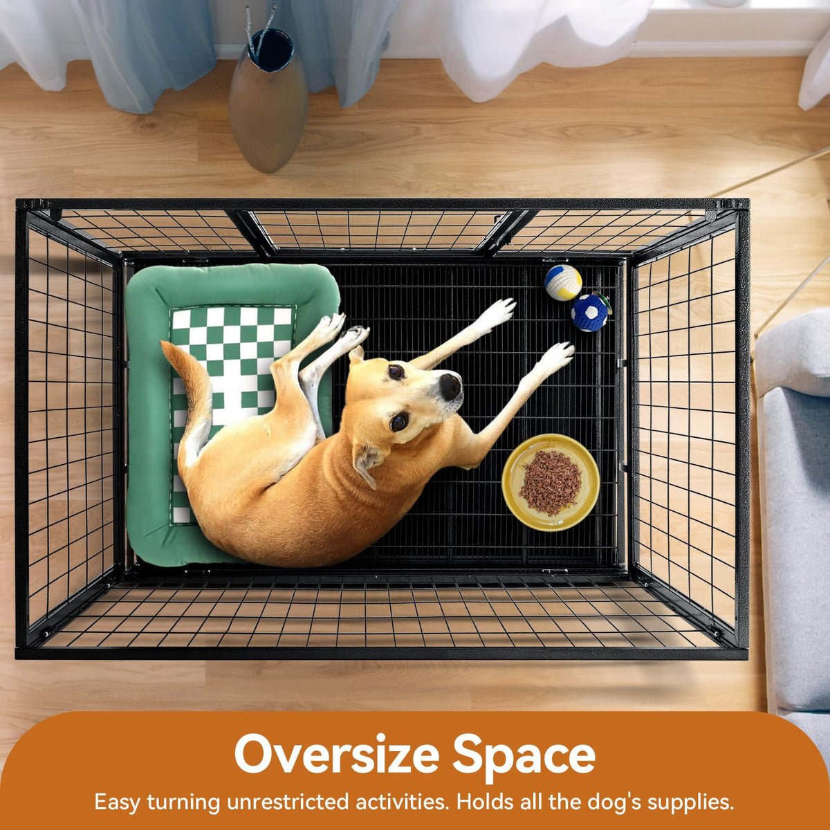 48 inch Wire Dog Crate with Lockable Wheels and Removable Tray B1919