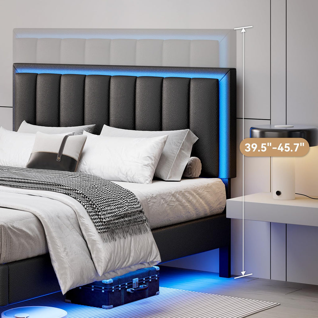 Black Full Size Floating Bed Frame with LED Lights B99623