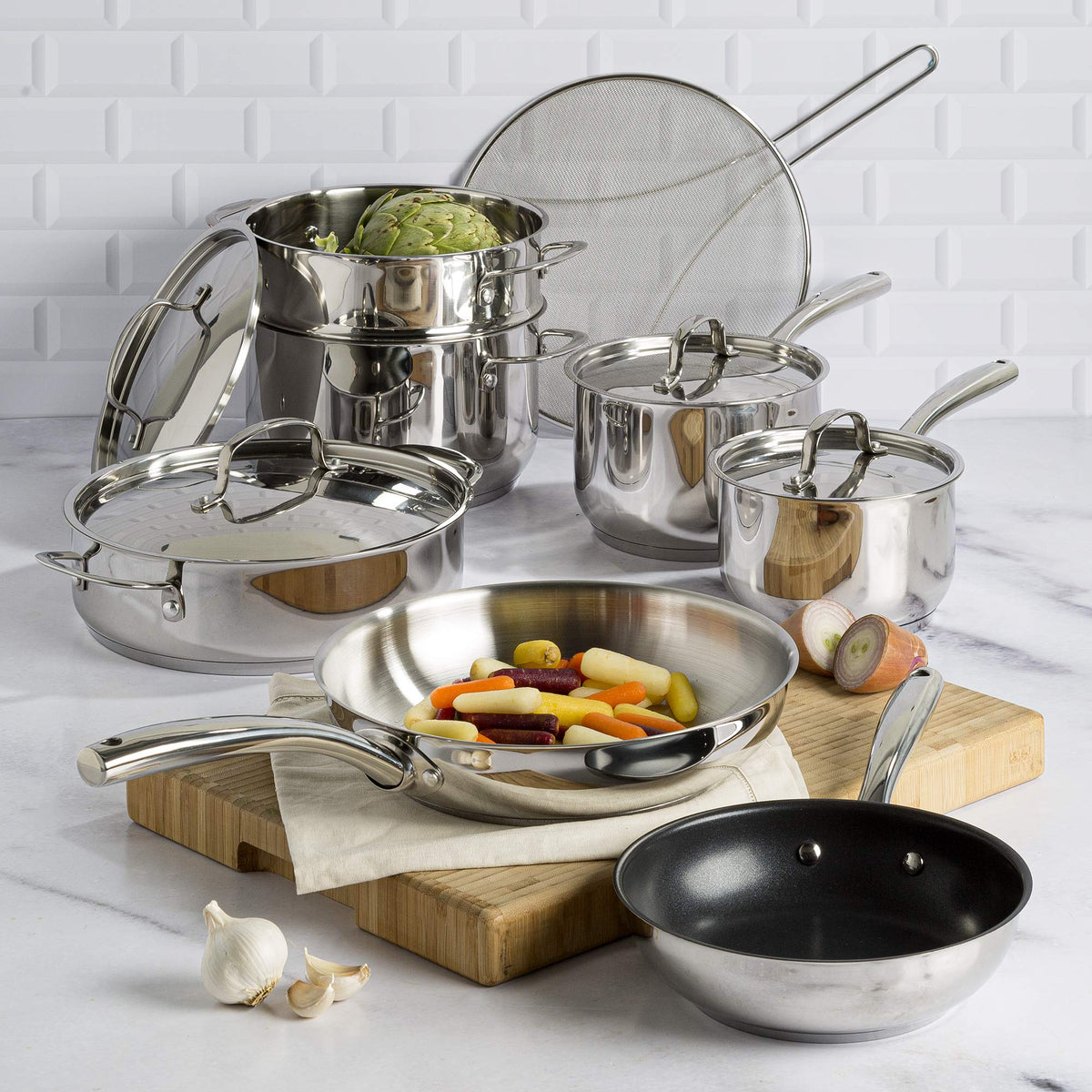 12-Piece Stainless Steel Cookware Set with Non Stick Frying Pan S4397