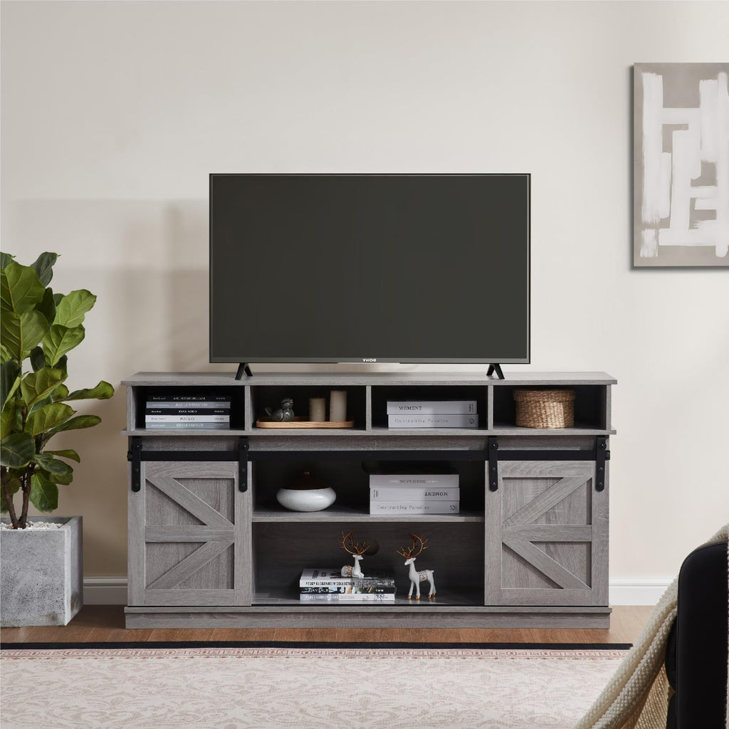 65" Grey TV Stand with Sliding Doors J25234
