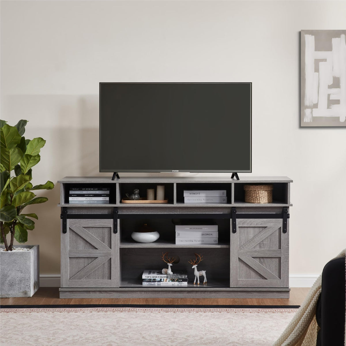 65" Grey TV Stand with Sliding Doors J25234