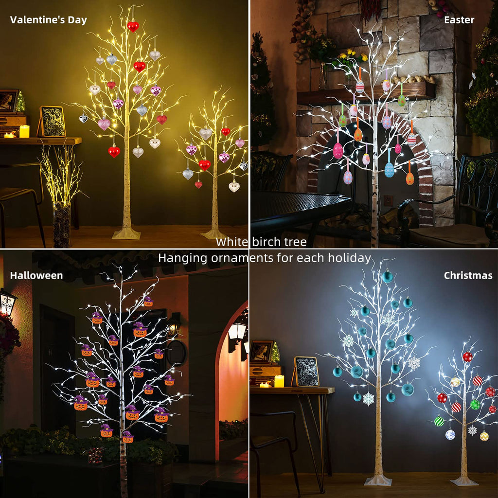 6ft 96LED Lighted Artificial Birch Tree with 9 Modes Timer F498