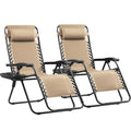 Set of 2 Beige Adjustable Steel Mesh Lounge Chairs with Cup Holder U584
