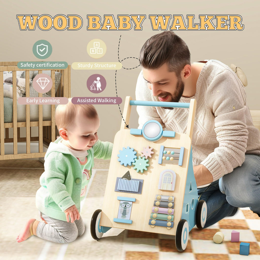 Blue Wooden Baby Walker with Activity Center K5329