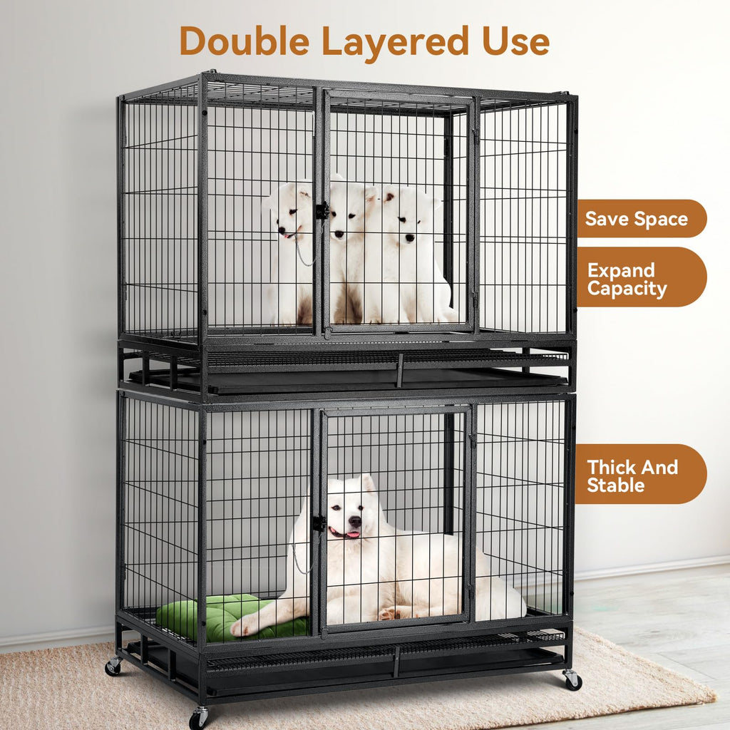 48 inch Wire Dog Crate with Lockable Wheels and Removable Tray B1919