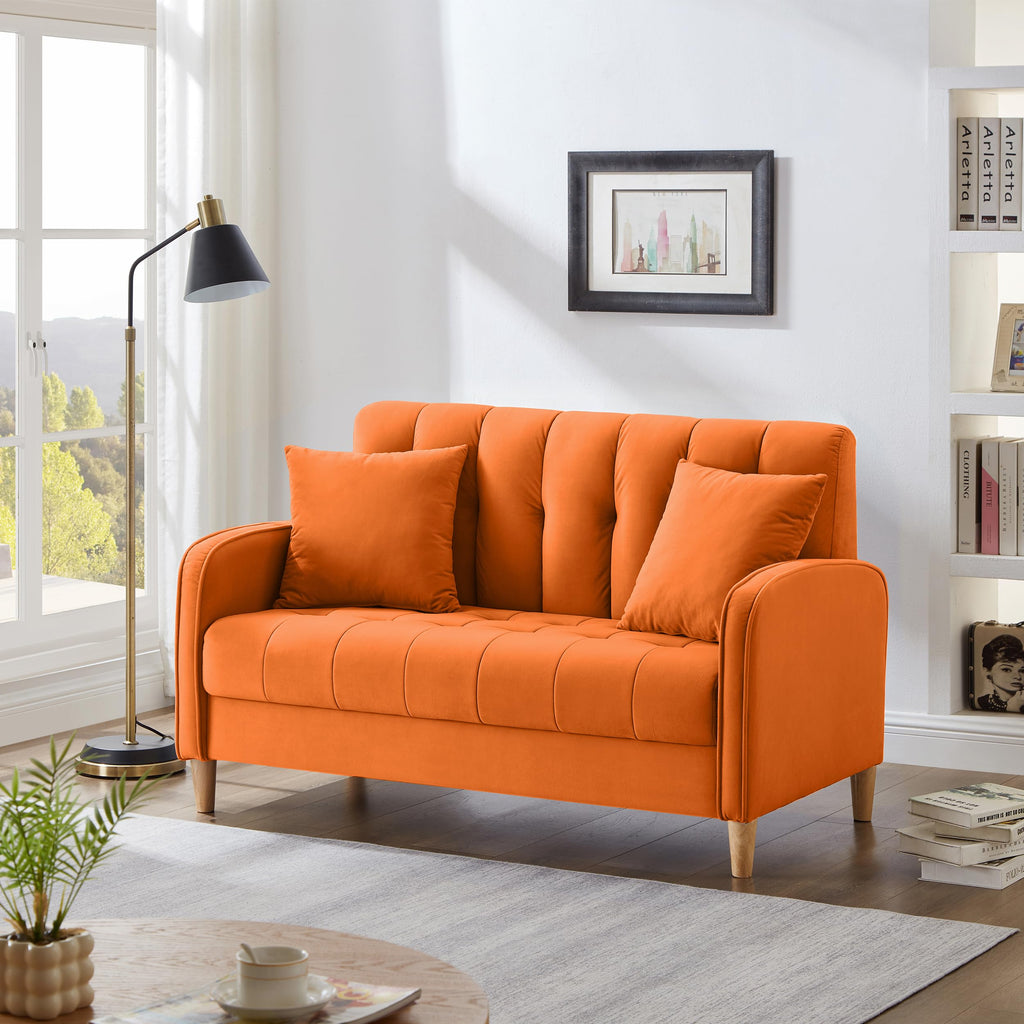 Orange Velvet Tufted Loveseat Sofa L717