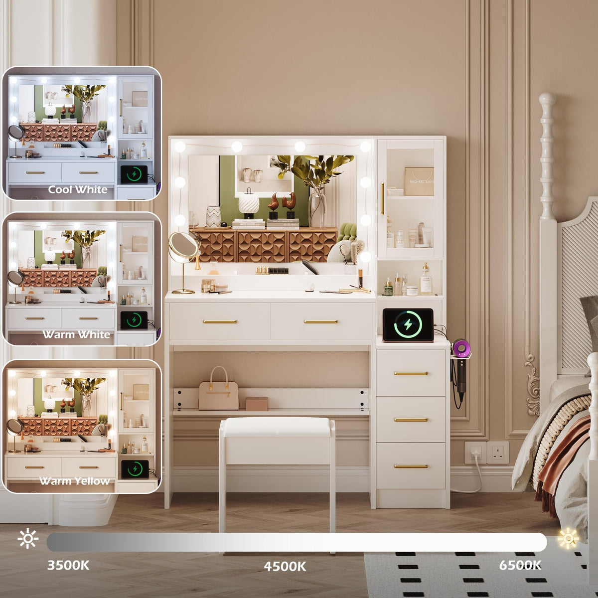 White Vanity Table with Drawer and Mirror D83534