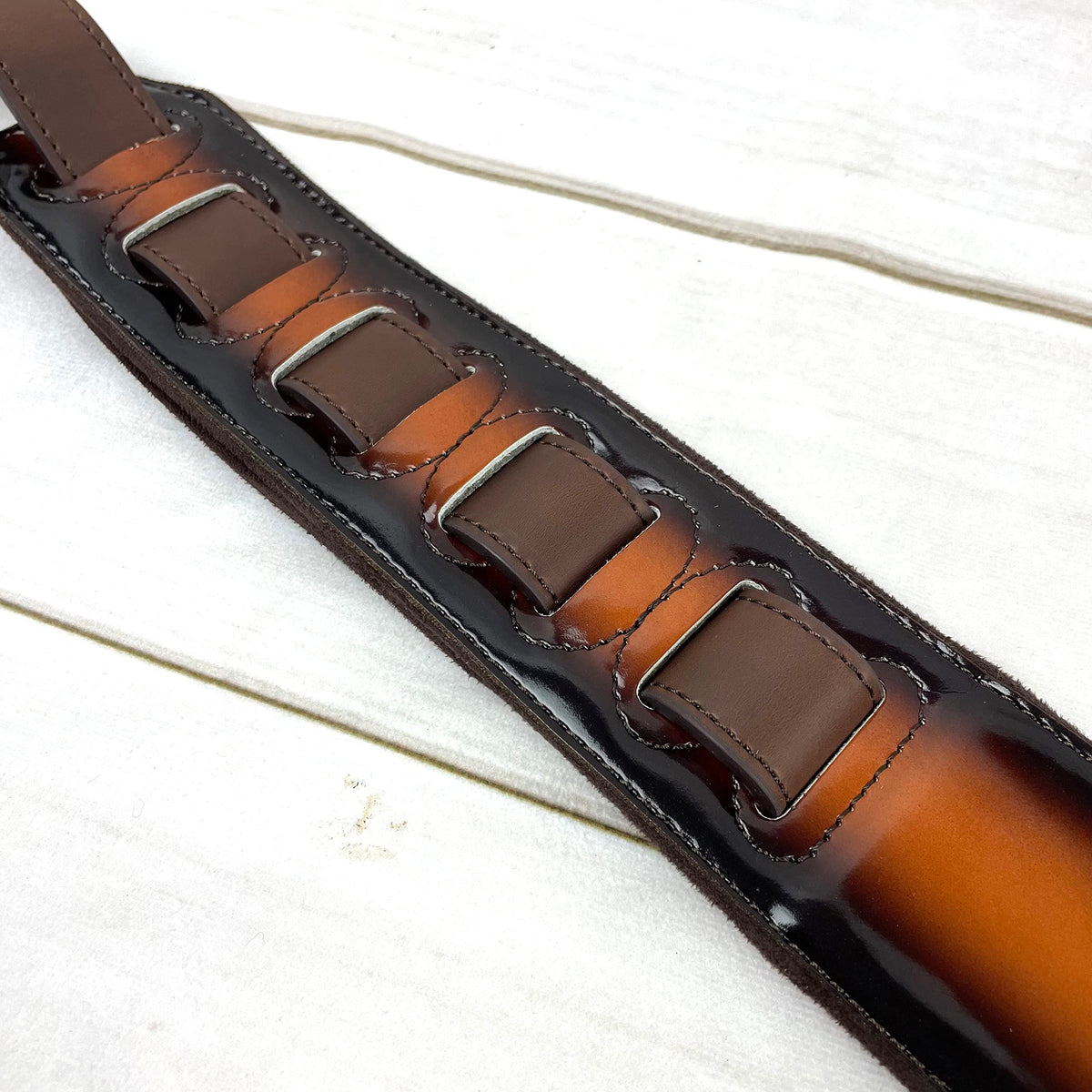 Sunburst Finish Guitar Strap with Pick Pockets & Padded Velour Back Q640638
