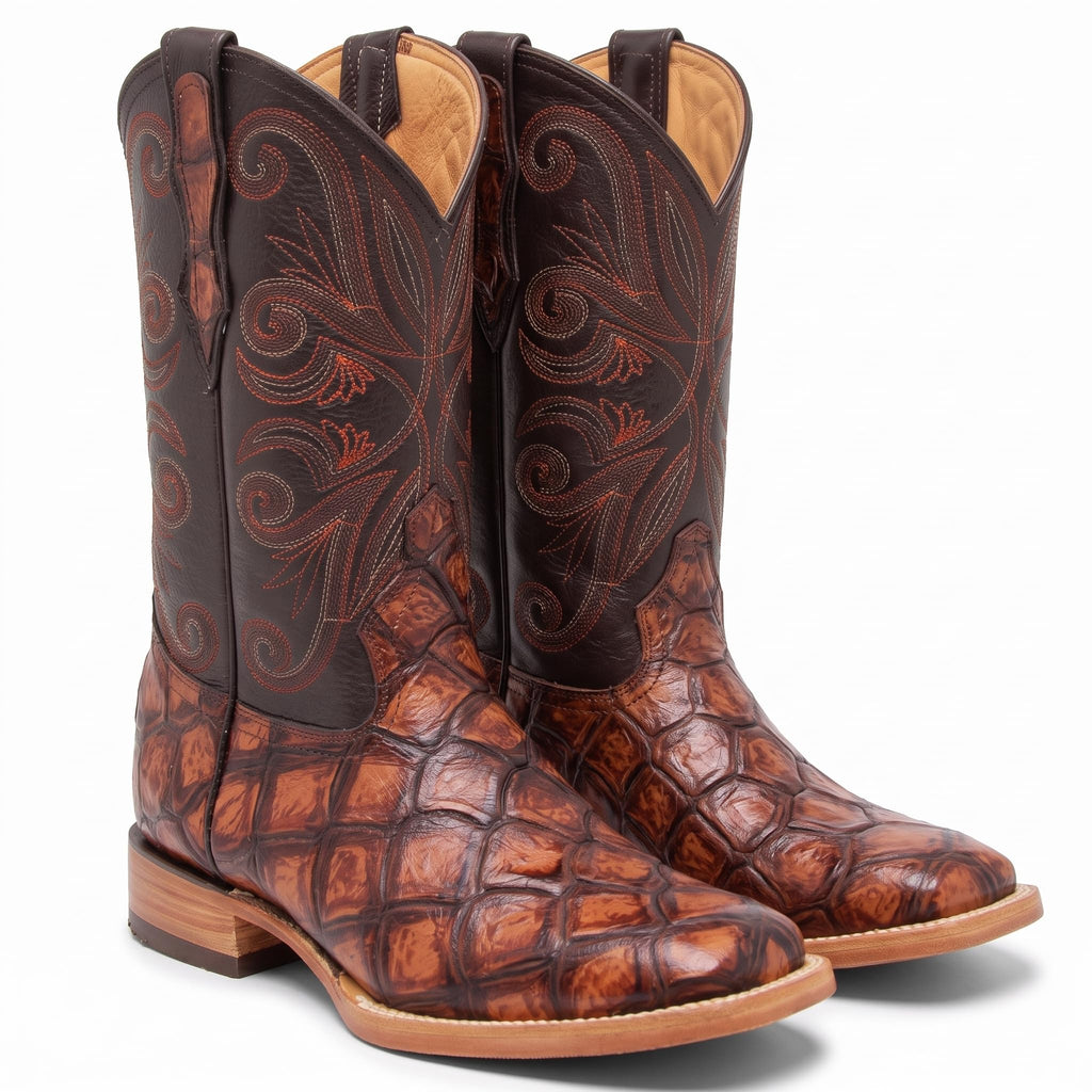 Leather Pirarucu Fish Print Western Boots Y97134