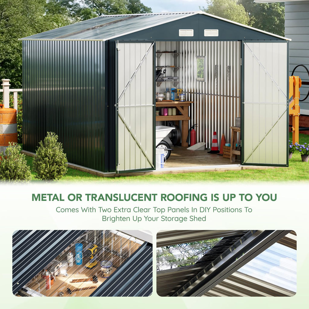 10x12X7.5FT Outdoor Steel Storage Shed with Lockable Doors and Frame Floor D524561