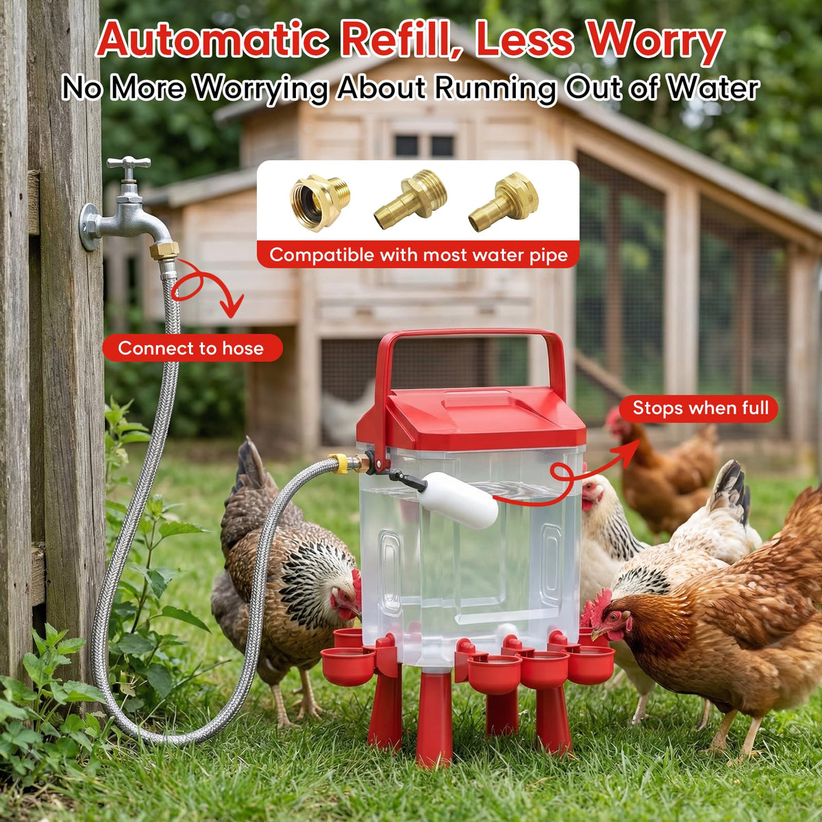 Automatic Chicken Waterer with Float Valve, 3 Gallons B517