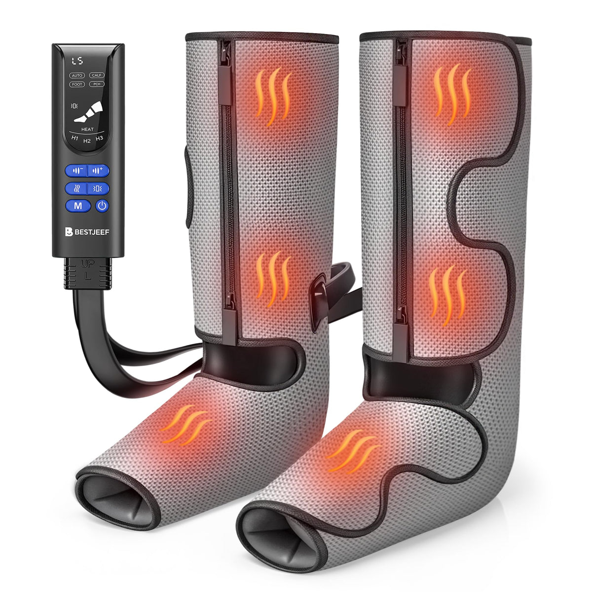 Air Compression Leg Massager with Heat, Foot and Calf Massager, 9 Intensity, 4 Modes, 3 Heating M159