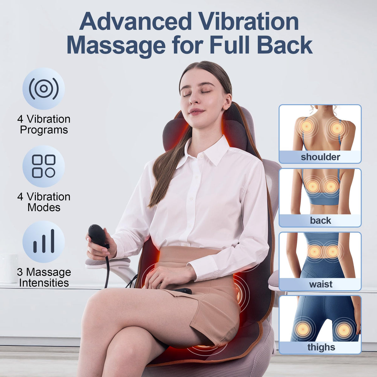 Vibration Back Massager with Heat, 8 Motor Massage Seat Cushion C3290
