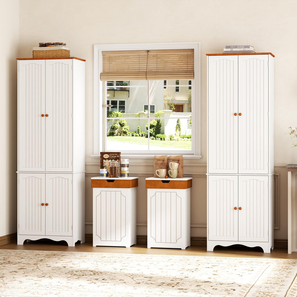 White 72" Kitchen Pantry Cabinet with Doors and Adjustable Shelves R862
