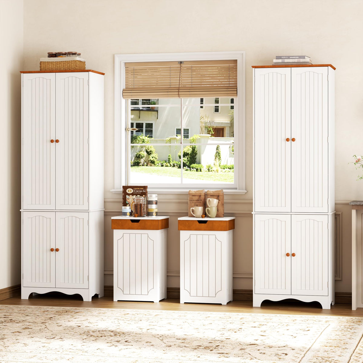 White 72" Kitchen Pantry Cabinet with Doors and Adjustable Shelves R862