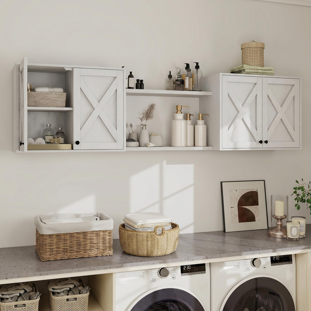White Wall Mounted Laundry Room Cabinets W384