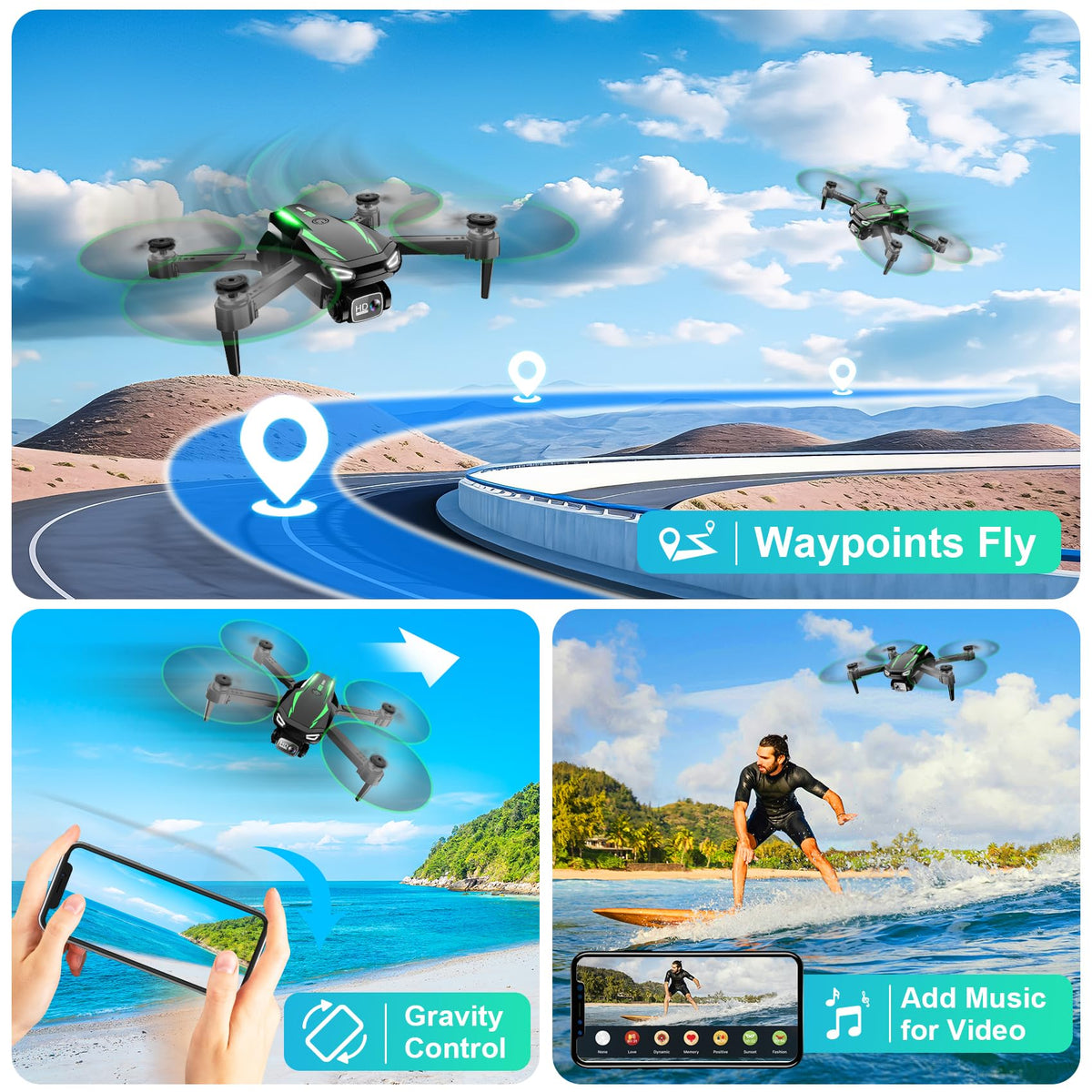 Foldable Mini Drone with 1080P Camera, 2 Batteries K170