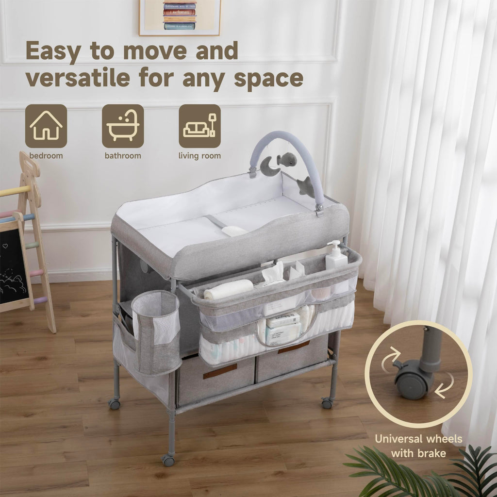 Portable Folding Baby Changing Table with 2 Drawers I582952