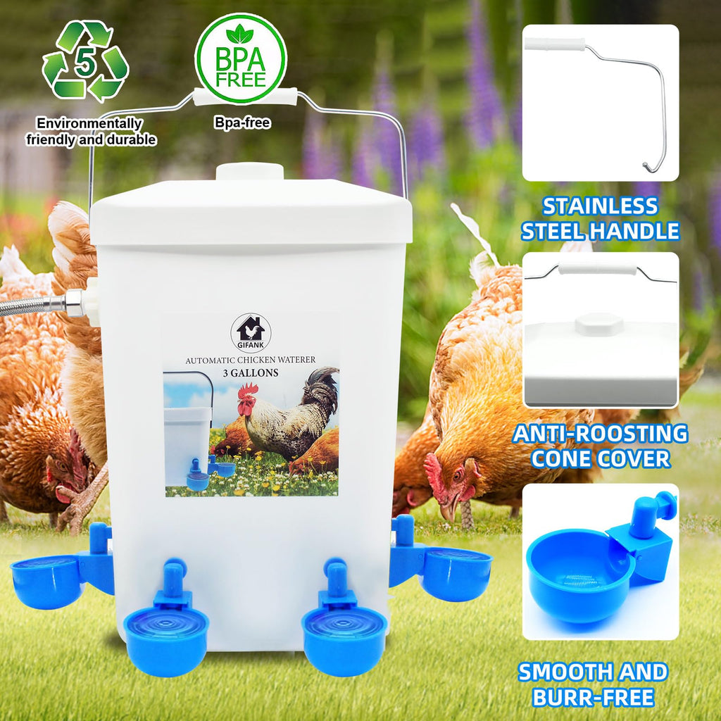 3 Gallons Automatic Poultry Waterer with Hose Attachment R255
