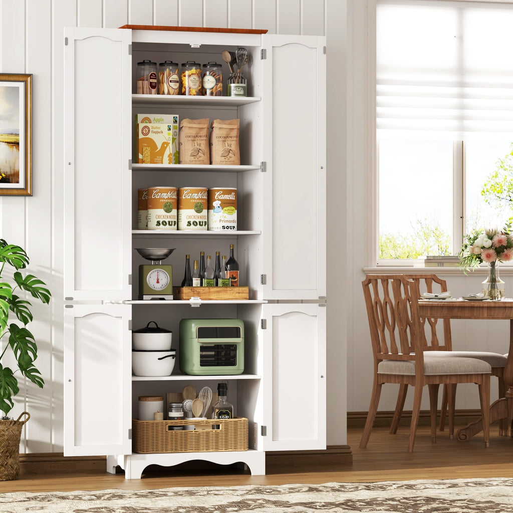 White 72" Kitchen Pantry Cabinet with Doors and Adjustable Shelves R862