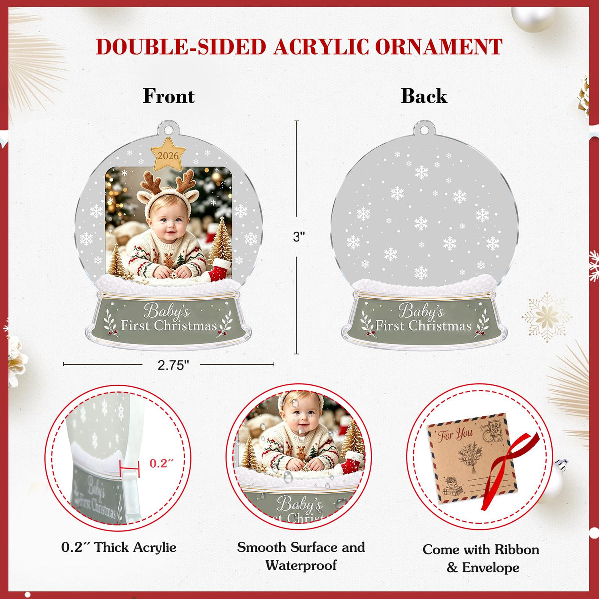 Baby's First Christmas Ornament 2026 Acrylic Photo Frame Ornament P76526