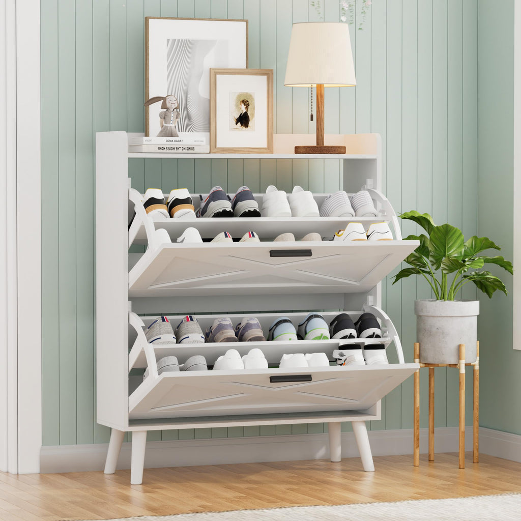 Farmhouse Shoe Storage Cabinet with Flip Drawers N9674