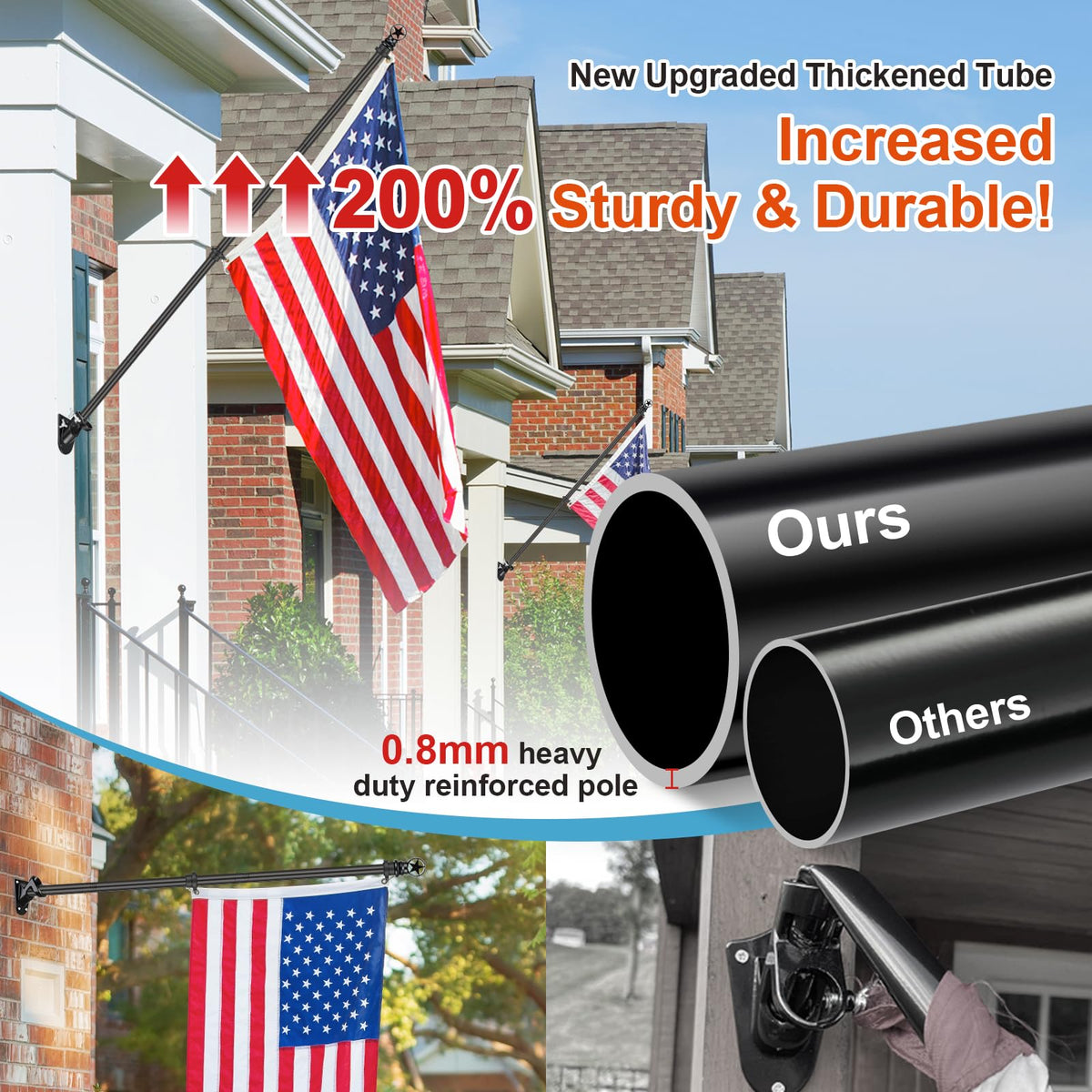 5ft Tangle-Free Stainless Steel Flag Pole Kit J436