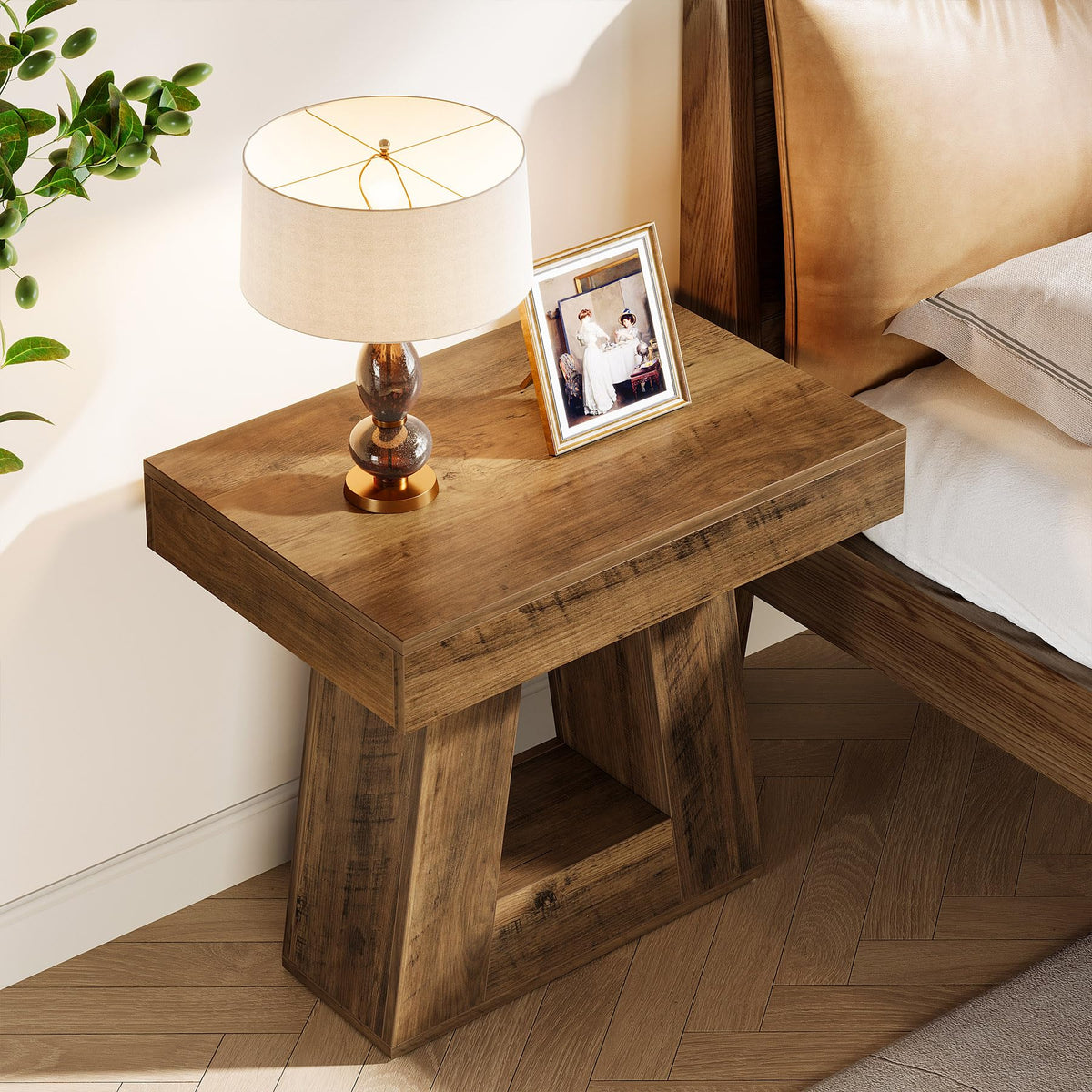 24" 2-Tier Narrow Wooden Side Table Set of 2 G9242