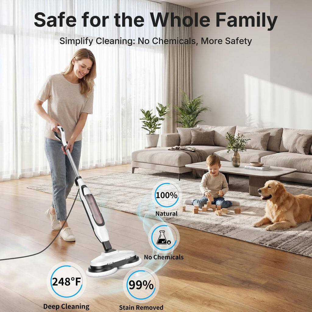 Steam Mop with Rotating Pads and 4 Cleaning Modes T676358
