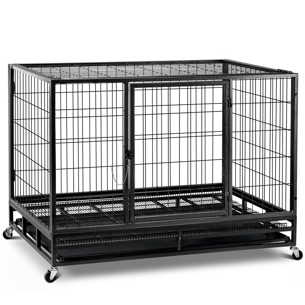 48 inch Wire Dog Crate with Lockable Wheels and Removable Tray B1919