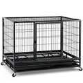 48 inch Wire Dog Crate with Lockable Wheels and Removable Tray B1919