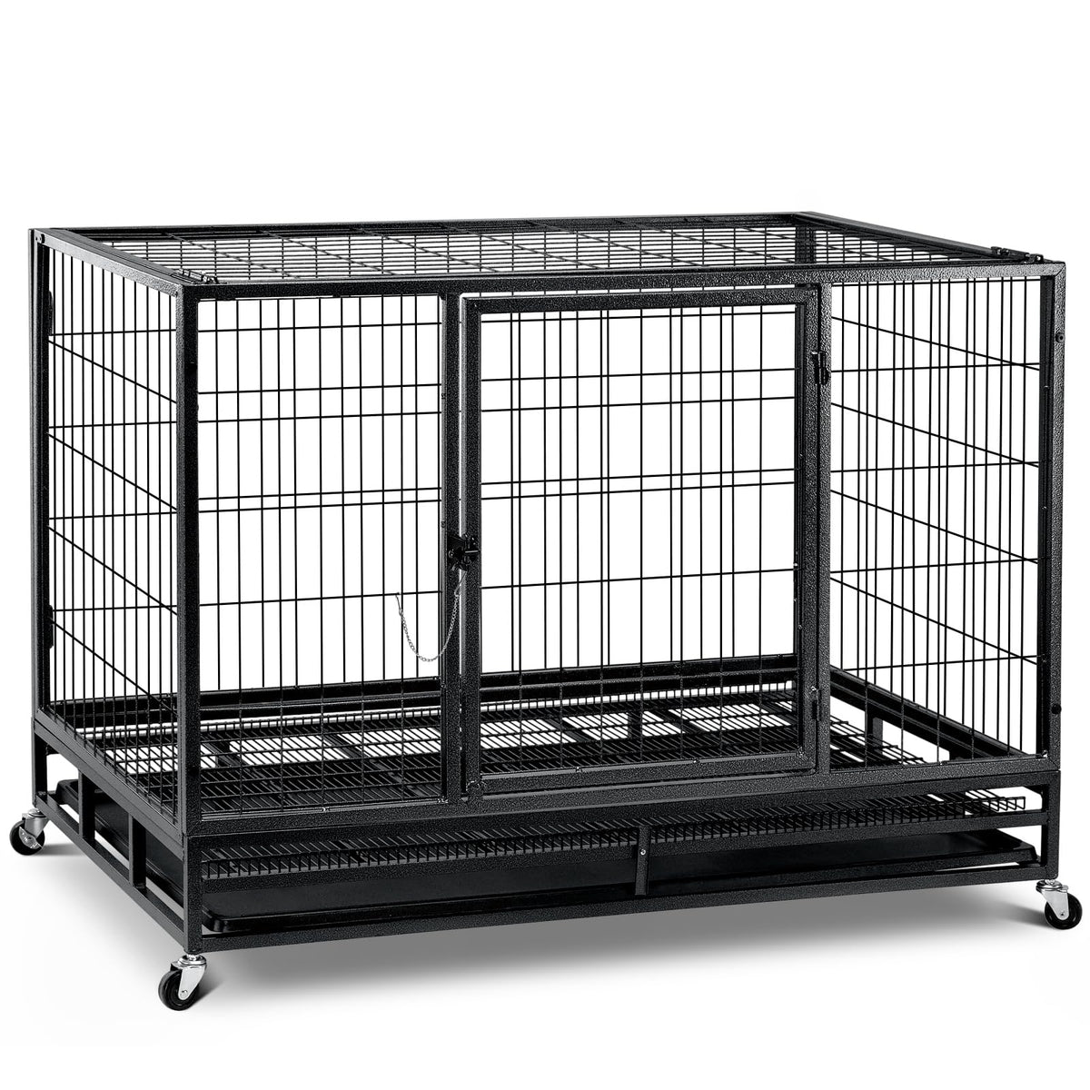 48 inch Wire Dog Crate with Lockable Wheels and Removable Tray B1919