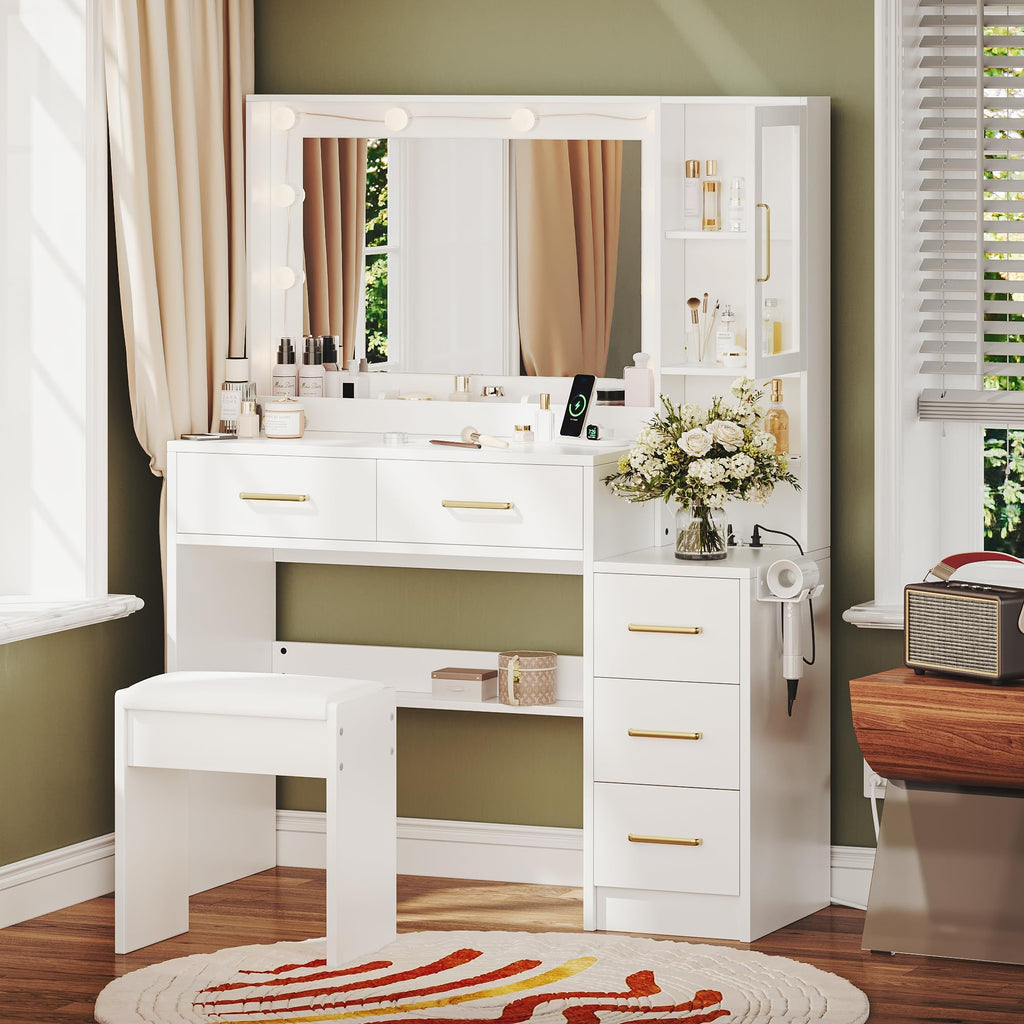 White Vanity Table with Drawer and Mirror D83534