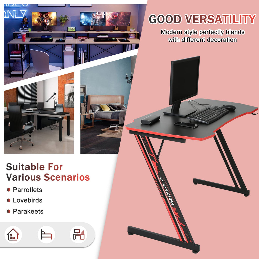 47 Inch Z Shaped Gaming Desk with Headphone Hook V2861