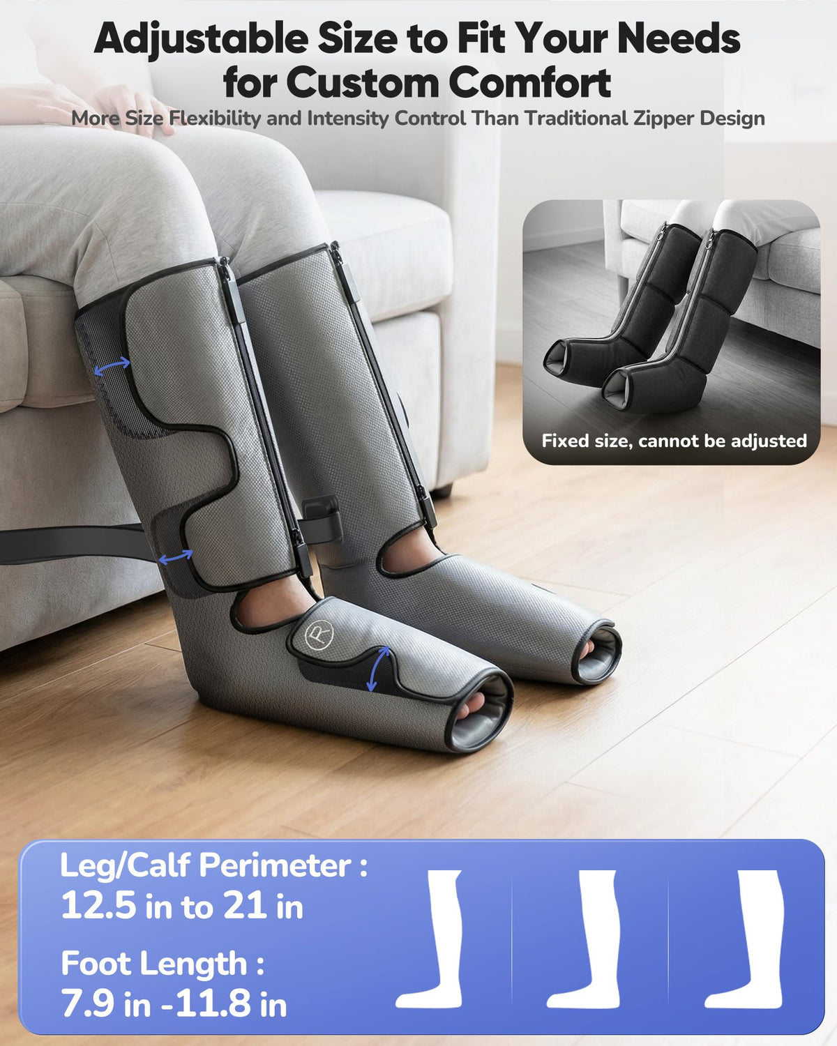 Air Compression Leg Massager with Heat, Foot and Calf Massager, 9 Intensity, 4 Modes, 3 Heating M159