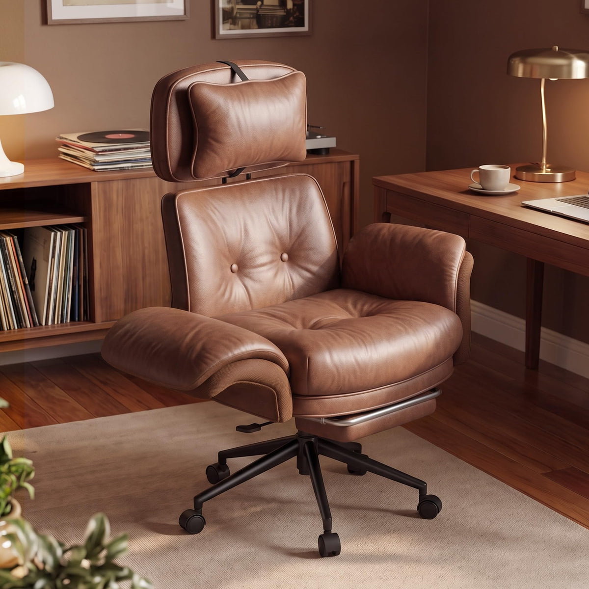 Brown Criss Cross Office Chair with Flip-Up Armrests and Headrest Y4000