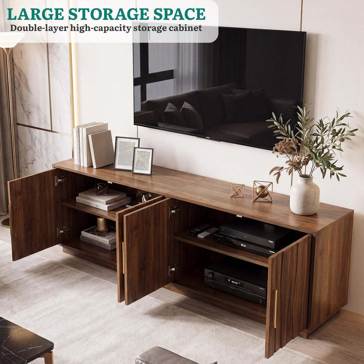 70" Mid Century Modern Walnut TV Stand N46829
