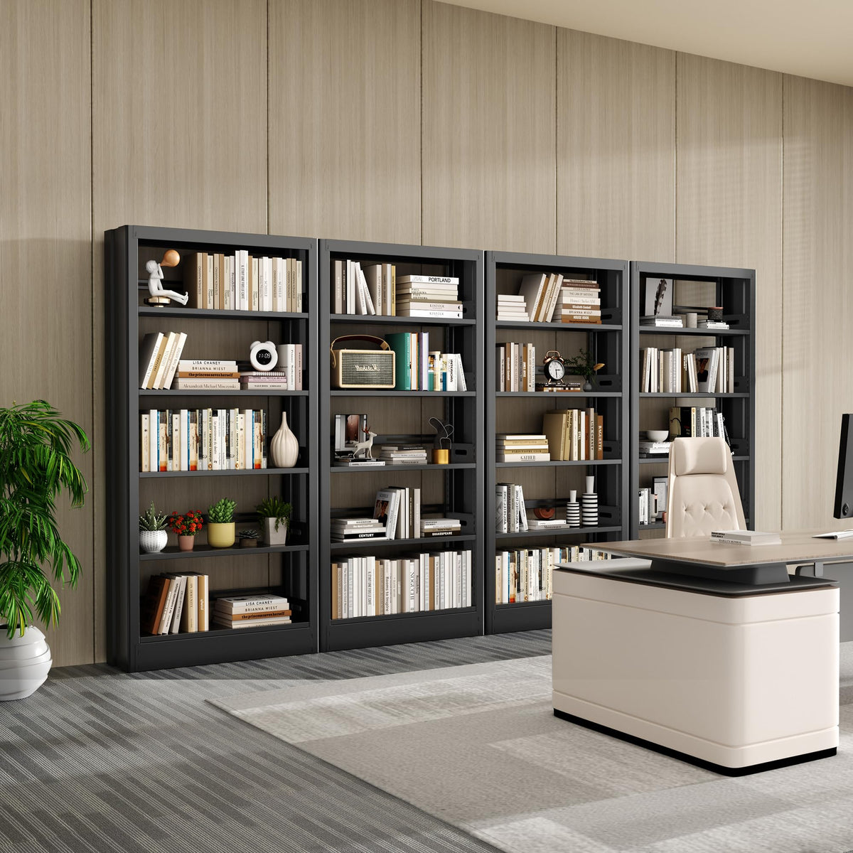Black 5-Tier Metal Bookcase with Adjustable Shelves F239234