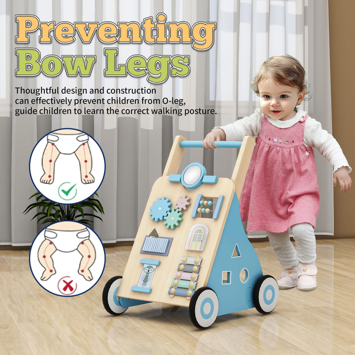 Blue Wooden Baby Walker with Activity Center K5329