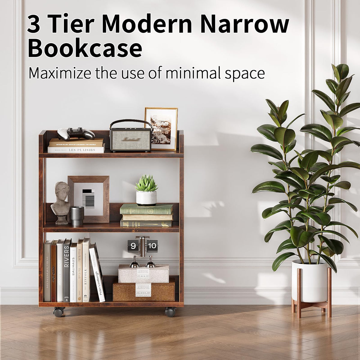 3-Tier Small Bookshelf with Wheels B22521