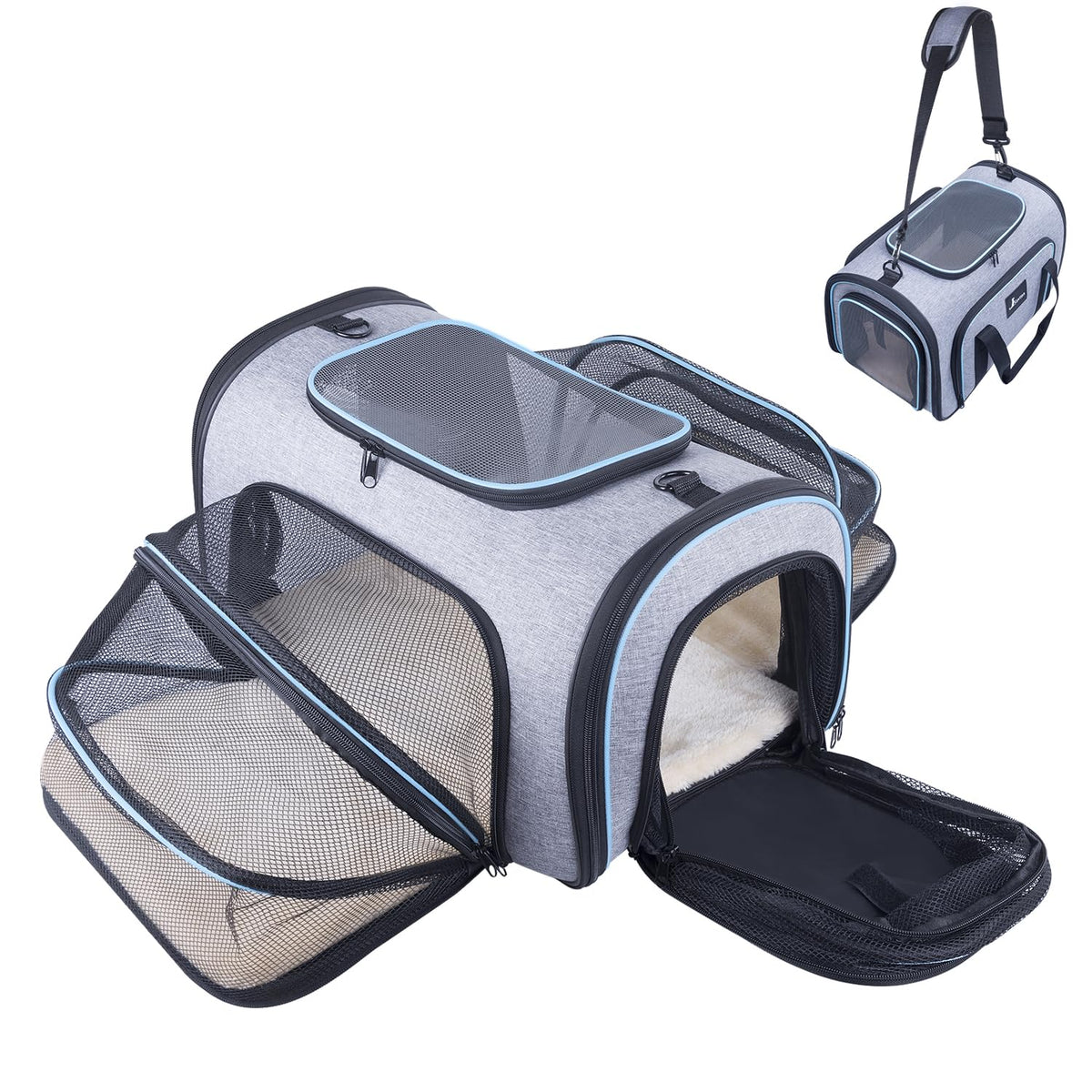 Airline Approved Expandable Soft Sided Pet Carrier with Fleece Pad Y84495