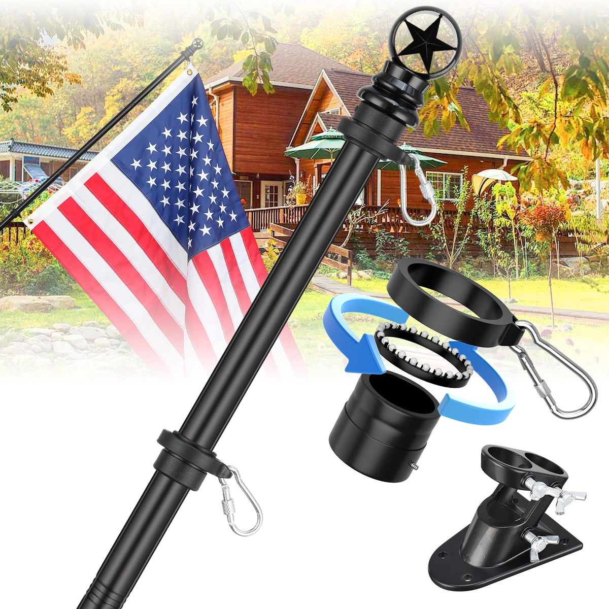 5ft Tangle-Free Stainless Steel Flag Pole Kit J436