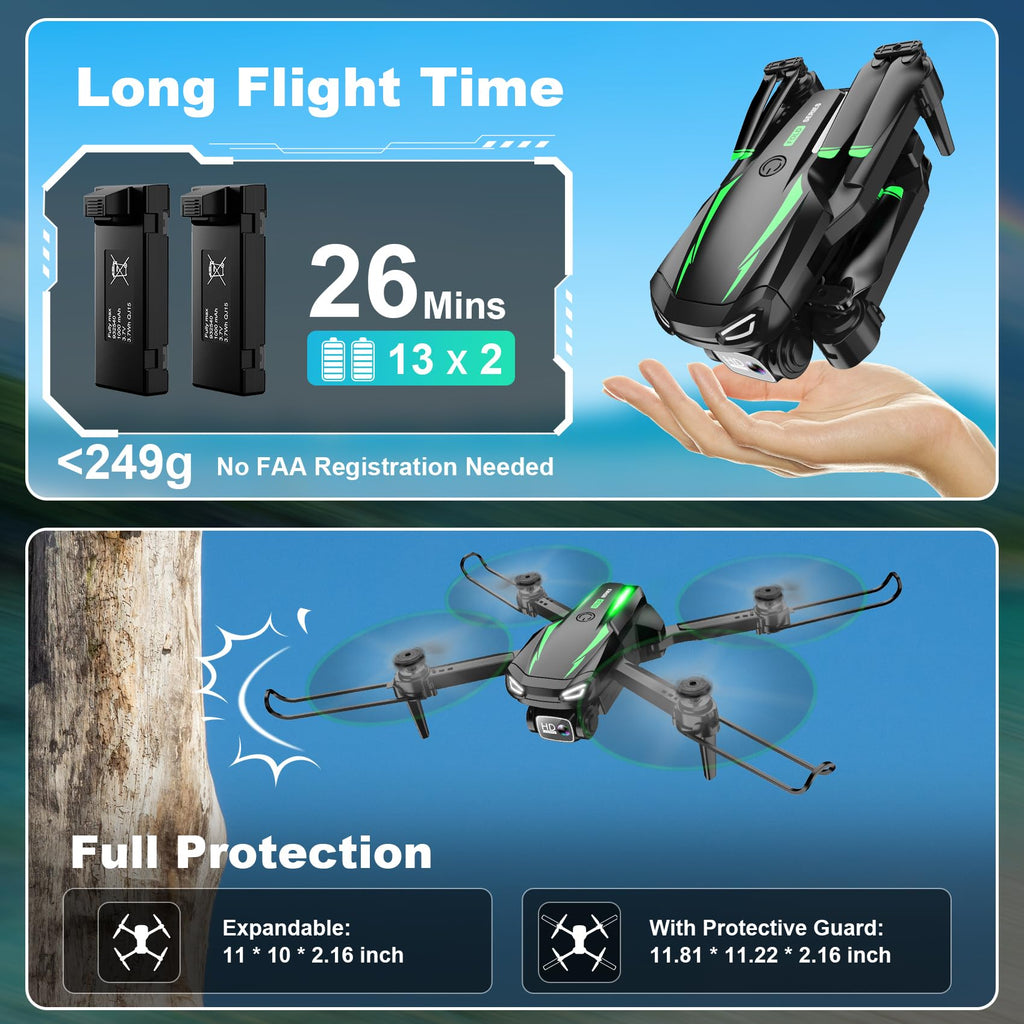 Foldable Mini Drone with 1080P Camera, 2 Batteries K170