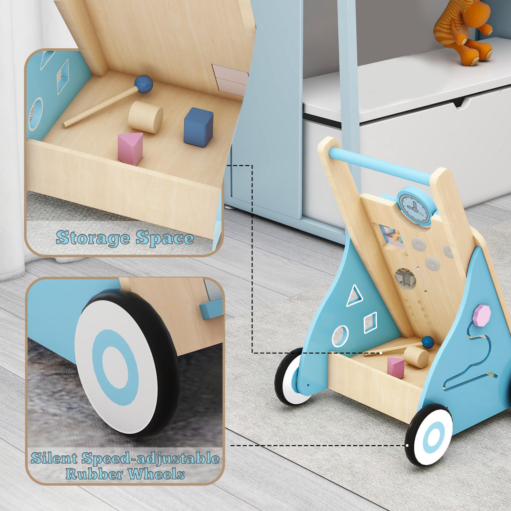 Blue Wooden Baby Walker with Activity Center K5329
