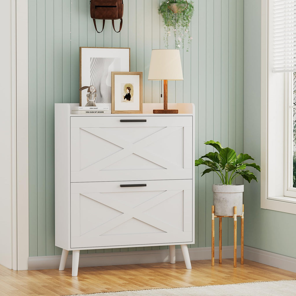 Farmhouse Shoe Storage Cabinet with Flip Drawers N9674