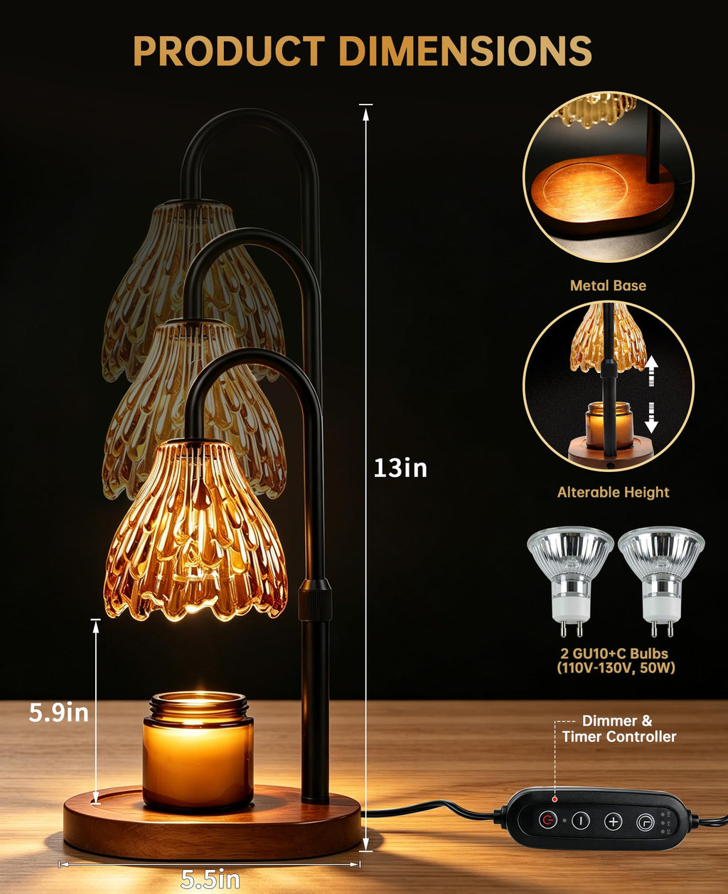 Glass Candle Warmer Lamp with Timer & Dimmer M156