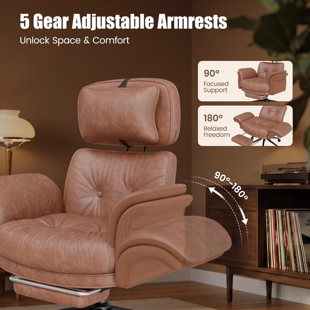 Brown Criss Cross Office Chair with Flip-Up Armrests and Headrest Y4000